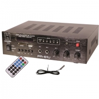 Amplificador para Perifoneo KAPTON 50W 8 Ohms x 2 Canales USB/SD/AUX/Mic/Sirena 127VAC/12VDC