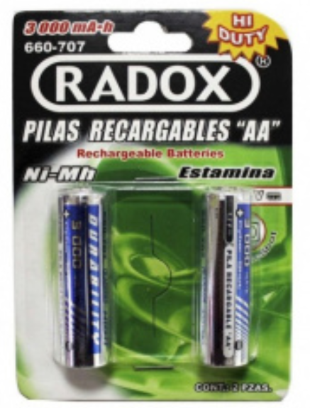 RADOX 660-707 Batería Recargable Ni-Mh AA 3000mAh - RADOX (Paquete 2 Pzas.)