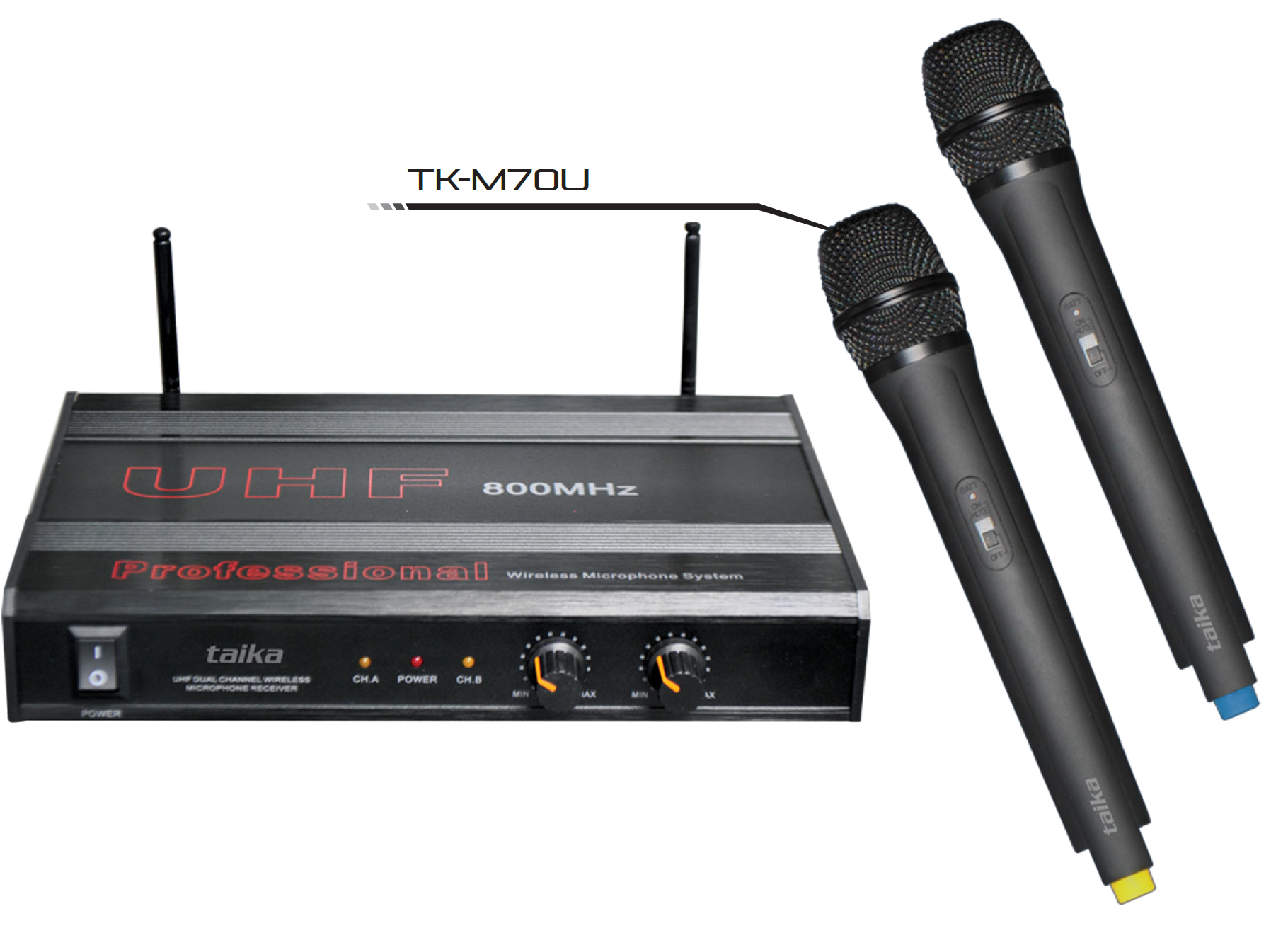 Set de Dos Micrófonos Inalámbrios TAIKA UHF Pro 700-900MHz 40-15,000 Hz