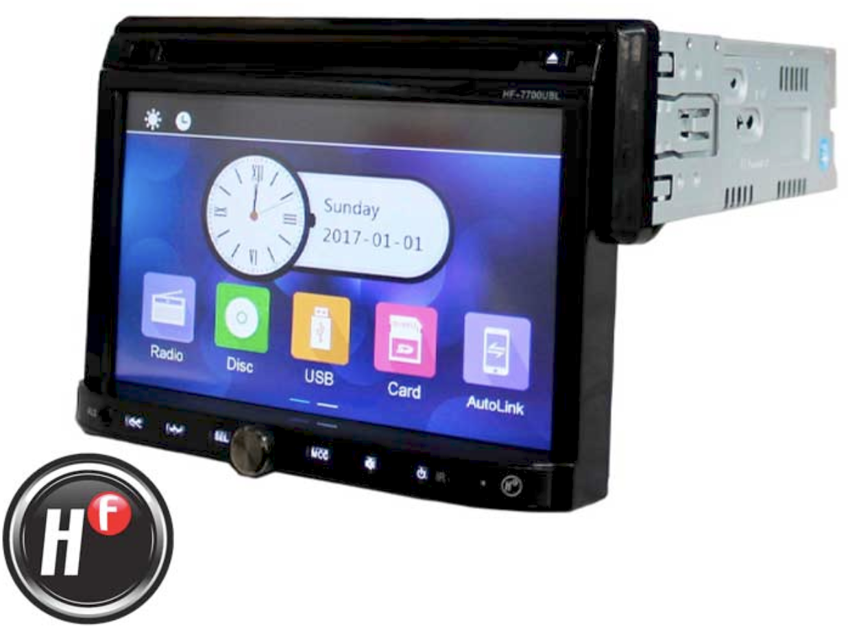 HF AUDIO HF-7700UBL Pantalla HF 7 1 DIN, con MirrorLink  Bluetooth/CD/MP3/USB/DVD/SD