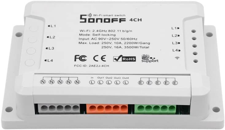 SONOFF Interruptor inteligente R3 de 4 canales, interruptor de tiempo  remoto WiFi de 4 canales, control LAN, modo de bloqueo, funciona con Alexa  y