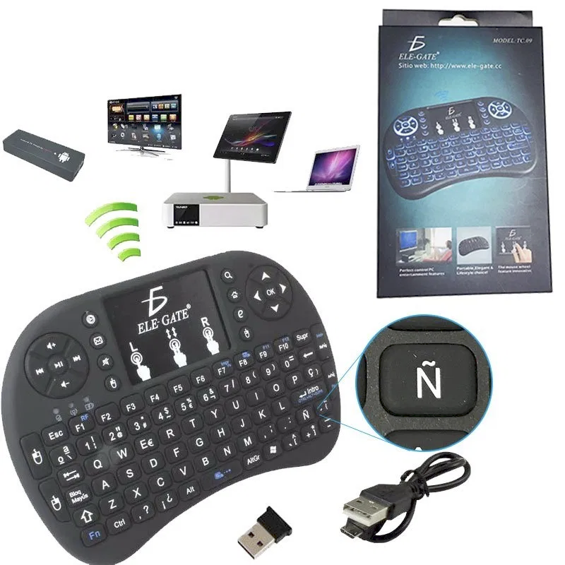 Mini Teclado Español Inalambrico Bluetooth Iluminado Usb Recargable Con  TouchPad 2 en 1 - ELE-GATE