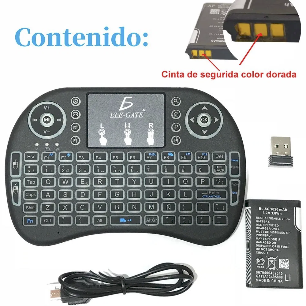 Mini Teclado Inalámbrico Touchpad Ele-Gate TC13 Color Negro