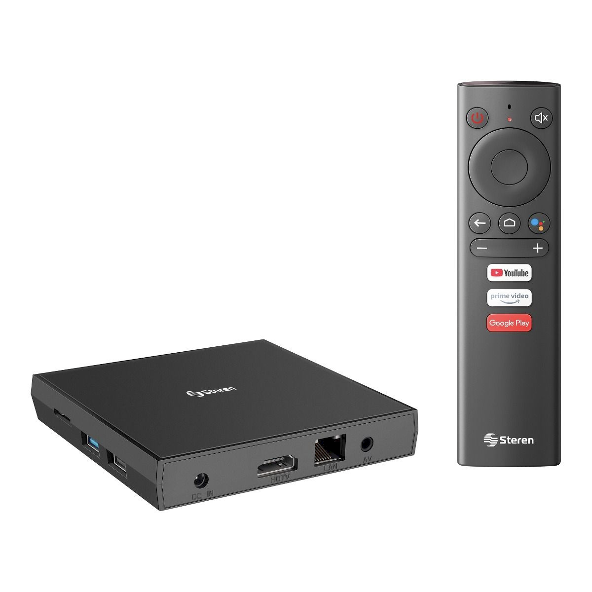 STEREN INTV-1000 Caja Smart TV Box Android / Chromecast Built In, 4K UHD,  RAM 2GB y 16GB Almacenamiento, Google Assistant, Bluetooth, Control Voz