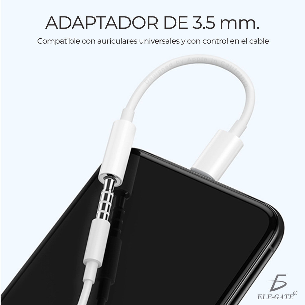 Adaptador iPhone Lightning 3.5 Auxiliar Audífonos Y Carga - ELE-GATE