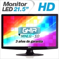 GHIA MONITOR LED 21.5 WIDE SCREEN FULL HD 1080p NEGRO PIANO VGA/DVI