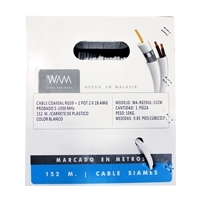 CABLE SIAMES RG59 (MALLA 95%, CONDUCTOR 20 AWG) + 2/18 AWG, BLANCO, SIAMES, 152 MTS