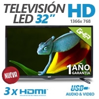 TELEVISION LED GHIA 32 SERIE 1500, GDE232HX5, HD 720P, 3 HDMI, 1 USB, (VGA/PC), 60 HZ