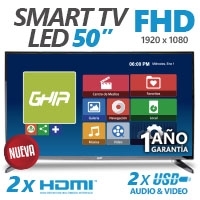 TELEVISION LED GHIA 50 SERIE 1500 SMART TV, GDE250FS5, FHD 1080P, 
2 HDMI, 2 USB, (VGA/PC), 60 HZ"
