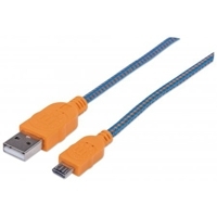 CABLE USB VERSION 2.0 A-MICRO B 1.0 M TEXTIL AZUL/NARANJA
