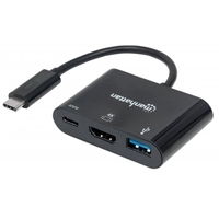 CONVERTIDOR MANHATTAN VIDEO USB-C MACHO  A HDMI-H + USB3 + USB-C COLOR NEGRO
