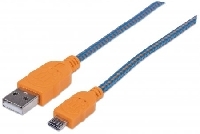 CABLE MANHATTAN USB 2.0 TIPO A - MICRO B USB 1.0 MTS AZUL/NARANJA P/DISPOSITIVOS MOVILES