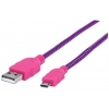 CABLE USB V2 A-MICRO B, BOLSA TEXTIL 1.8M ROSA/MORADO