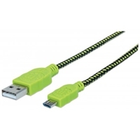 CABLE USB V2 A-MICRO B,BLISTER TEXTIL 1.0M NEGRO/VERDE