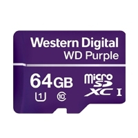 MEMORIA WD 64GB MICRO SDXC PURPLE VIDEOVIGILANCIA 24/7  CLASE 10 LECT 80MB/S ESC 50MB/S