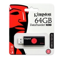 MEMORIA KINGSTON 64GB USB 3.0 ALTA VELOCIDAD / DATATRAVELER 106 NEGRO/ROJO