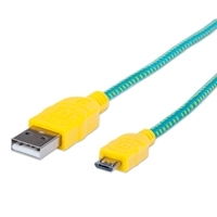 CABLE MANHATTAN USB 2.0 TIPO A - MICRO B USB, 1.0 MTS TURQUESA/AMARILLO P/DISPOSITIVOS MOVILES