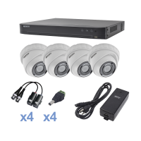 KIT TurboHD 1080p, DVR 4 Canales, 4 Cámaras Domo 2.8mm, Balums, Conectores y Fuente