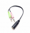 Cable Adaptador de 1 Jack 3.5mm 3 Vías Minifono a 2 Plugs 3.5mm Estéreo (Mic y Bocina)