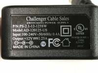 Eliminador Challenger 12VDC 1.25A a Plug Invertido 2.1mm