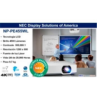 Videoproyector Laser Nec Np-pe455wl Lcd 4500 Lumenes Wxga 16:10 Cont 500,000:1 Hdmi (hdcp) Zoom 1.6x , spk16w Display Port