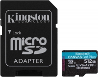 Memoria Kingston Micro SDXC Canvas Go! Plus 512GB UHS-i U3 V30 A2 Clase 10 C, con adaptador