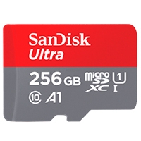 MEMORIA SANDISK 256GB MICRO SDXC ULTRA 100MB/S CLASE 10 FULL HD A1 C/ADAPTADOR